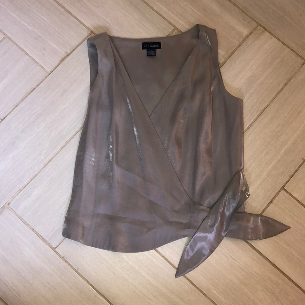 Ann Taylor Gray slightly metallic wrap top